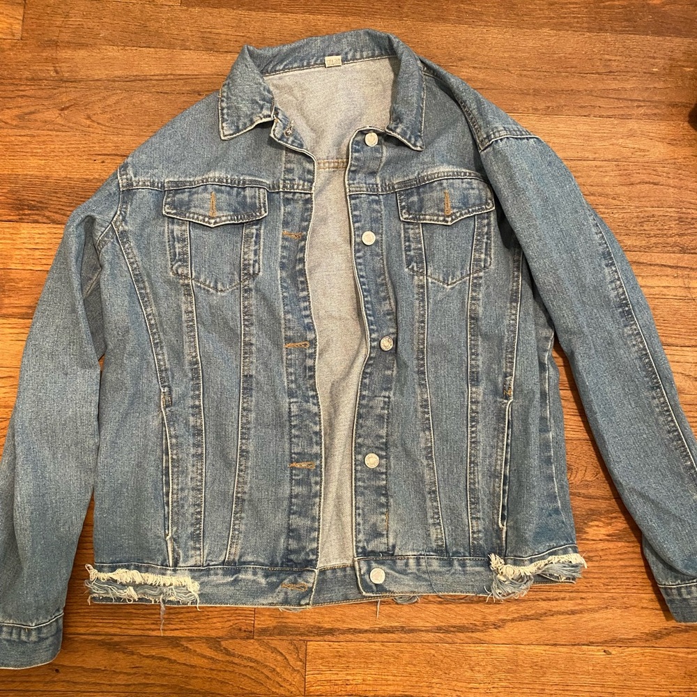 Oversized distressed denim jacket